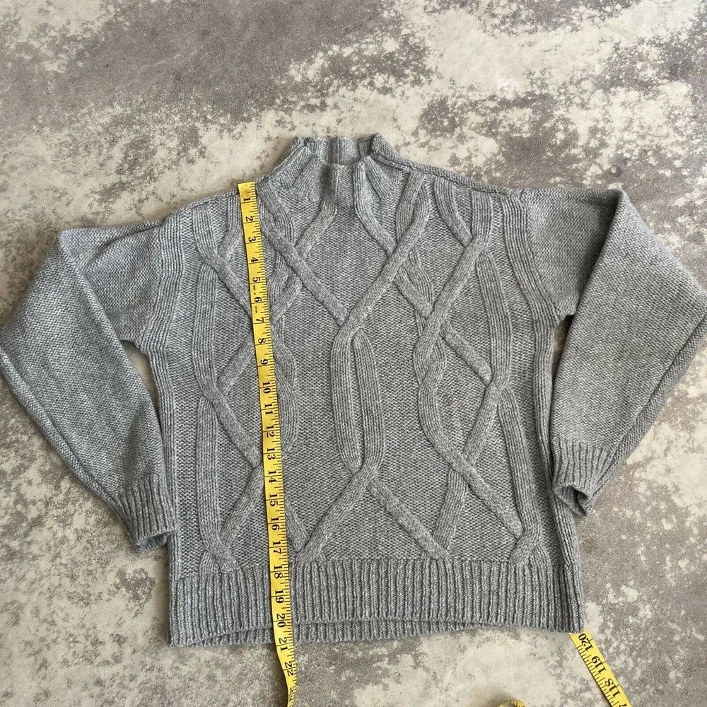 Everlane Cable Knit Gray Sweater mock neck size XS 100% Wool - Picture 7 of 12